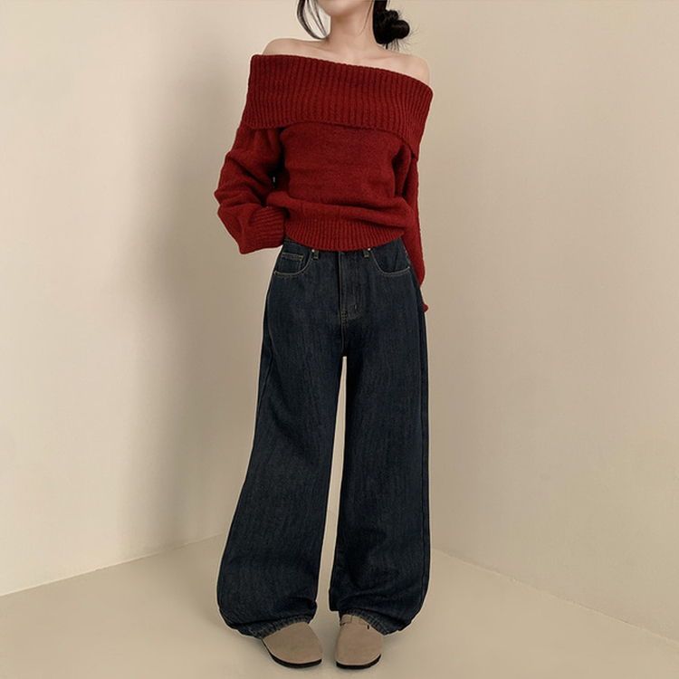 【丈別】【起毛】イウエストセミワイドデニムパンツ GRAYISH BLUE