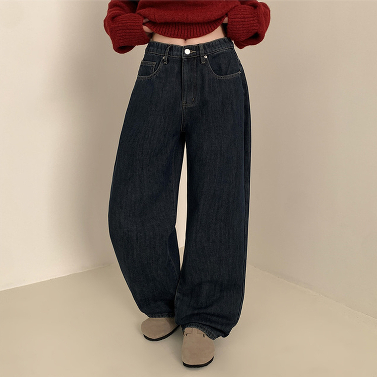 【丈別】【起毛】イウエストセミワイドデニムパンツ GRAYISH BLUE