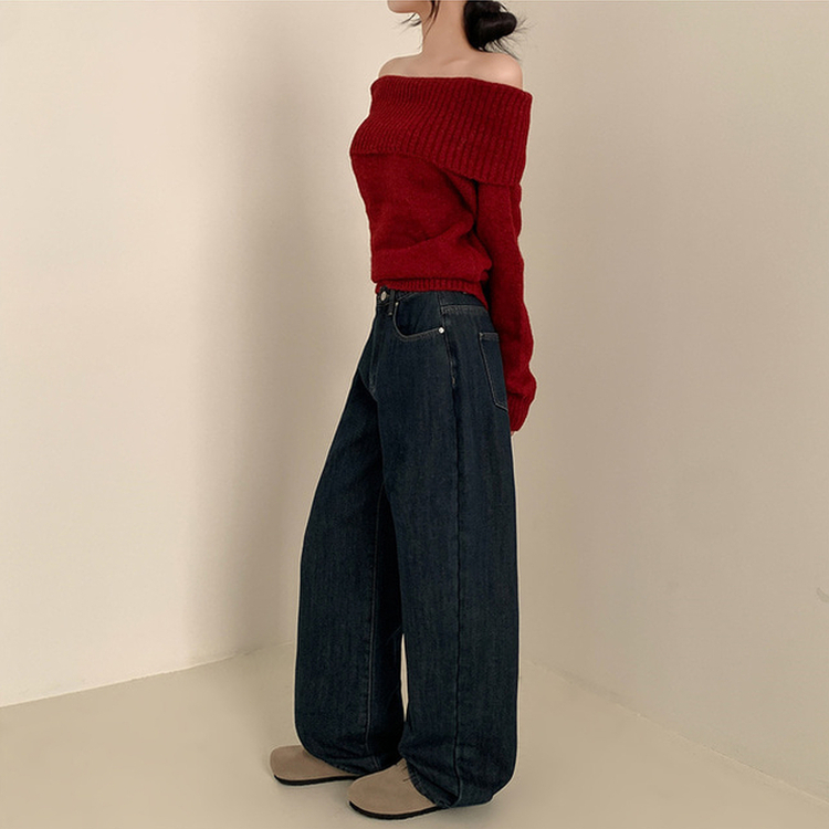 【丈別】【起毛】イウエストセミワイドデニムパンツ GRAYISH BLUE