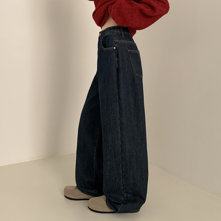 【丈別】【起毛】イウエストセミワイドデニムパンツ GRAYISH BLUE