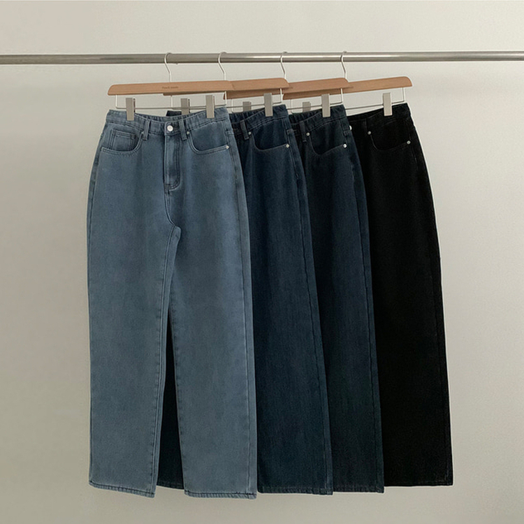 【丈別】【起毛】イウエストセミワイドデニムパンツ