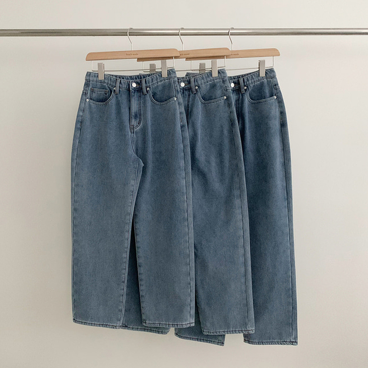 【丈別】【起毛】イウエストセミワイドデニムパンツ