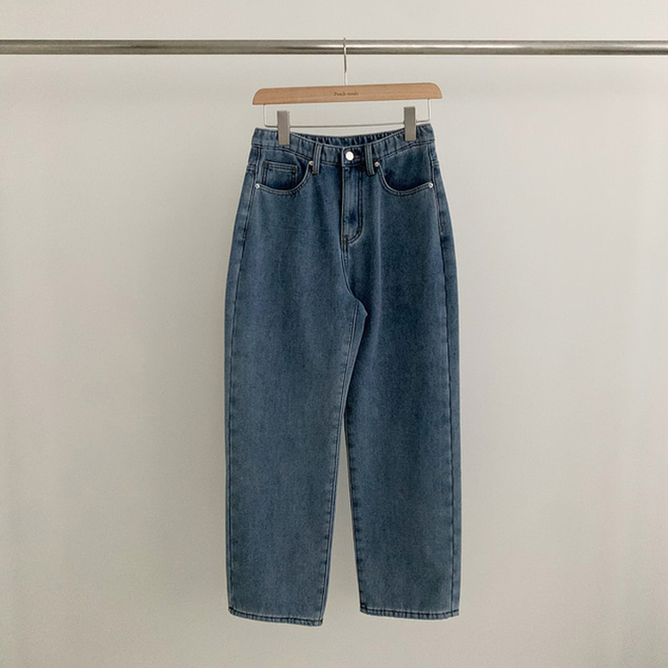 【丈別】【起毛】イウエストセミワイドデニムパンツ