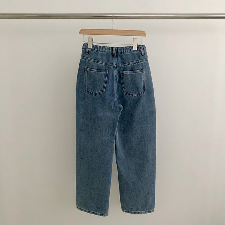 【丈別】【起毛】イウエストセミワイドデニムパンツ