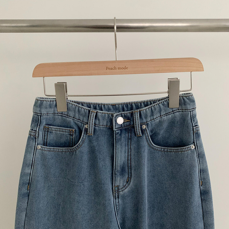 【丈別】【起毛】イウエストセミワイドデニムパンツ