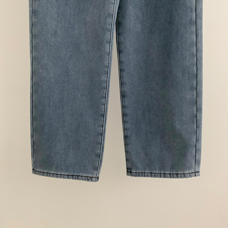 【丈別】【起毛】イウエストセミワイドデニムパンツ