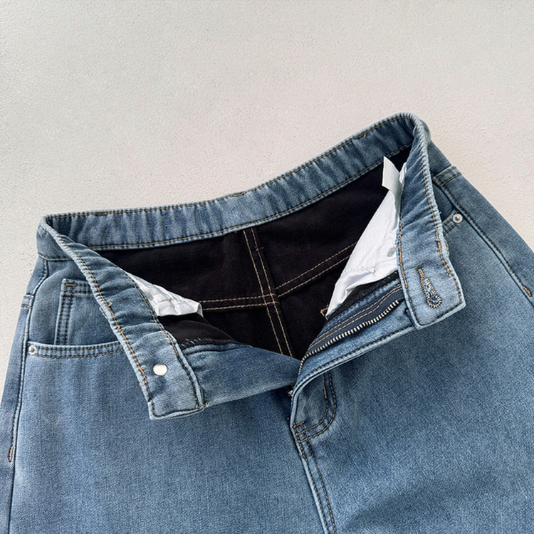 【丈別】【起毛】イウエストセミワイドデニムパンツ