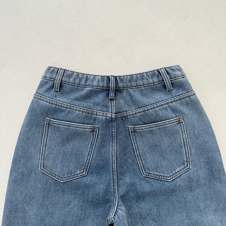 【丈別】【起毛】イウエストセミワイドデニムパンツ