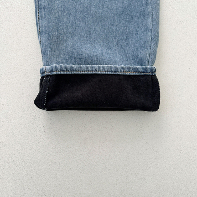 【丈別】【起毛】イウエストセミワイドデニムパンツ