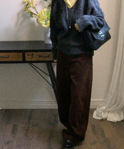 【起毛】マロングワイドパンツ BROWN