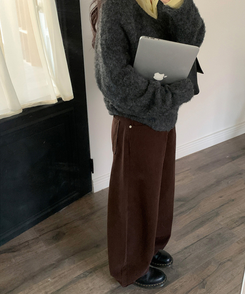 【起毛】マロングワイドパンツ BROWN