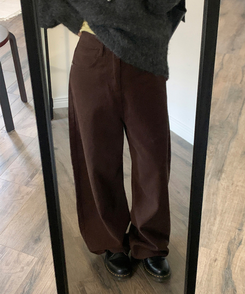 【起毛】マロングワイドパンツ BROWN