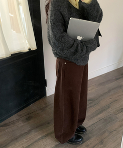 【起毛】マロングワイドパンツ BROWN