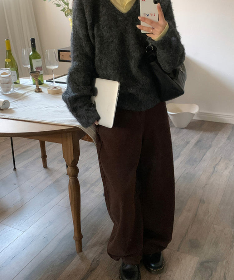 【起毛】マロングワイドパンツ BROWN