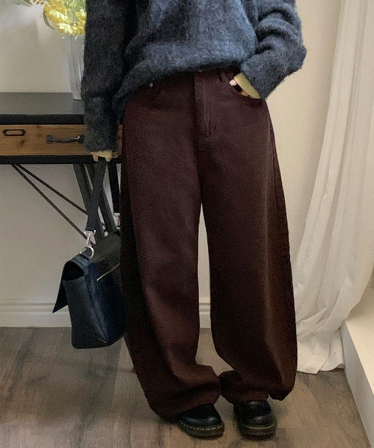 【起毛】マロングワイドパンツ BROWN