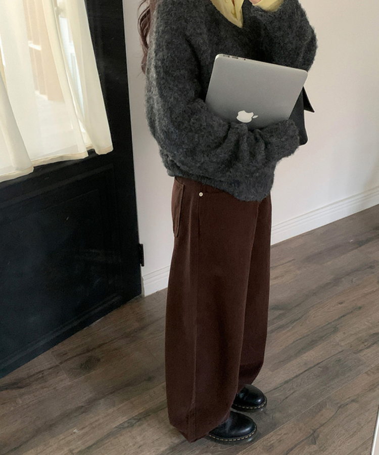 【起毛】マロングワイドパンツ BROWN