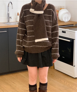 【マフラー付き】マープルニット BROWN