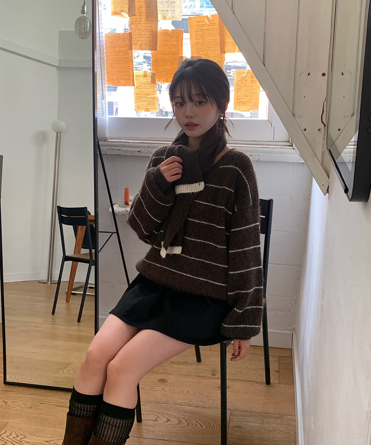 【マフラー付き】マープルニット BROWN