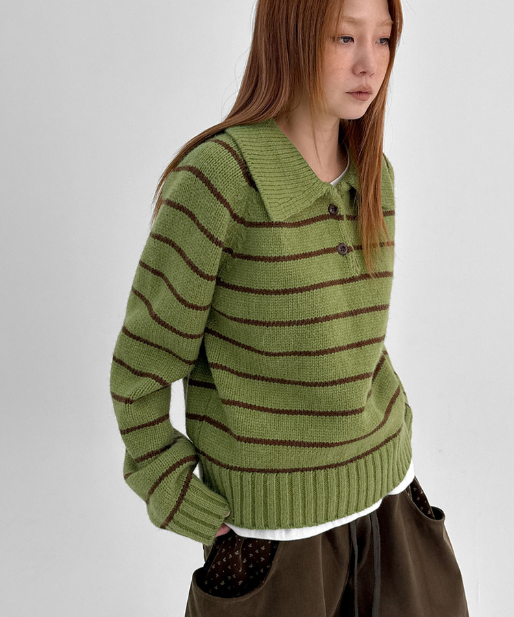 젤토디 스트라이프 카라 니트