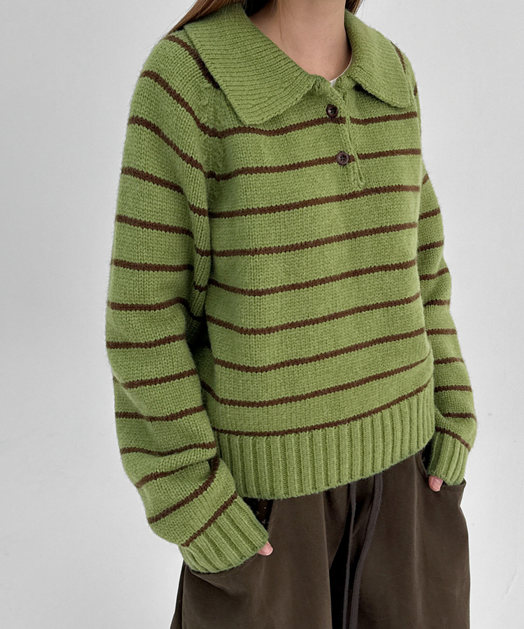 젤토디 스트라이프 카라 니트