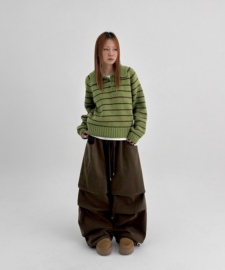 젤토디 스트라이프 카라 니트