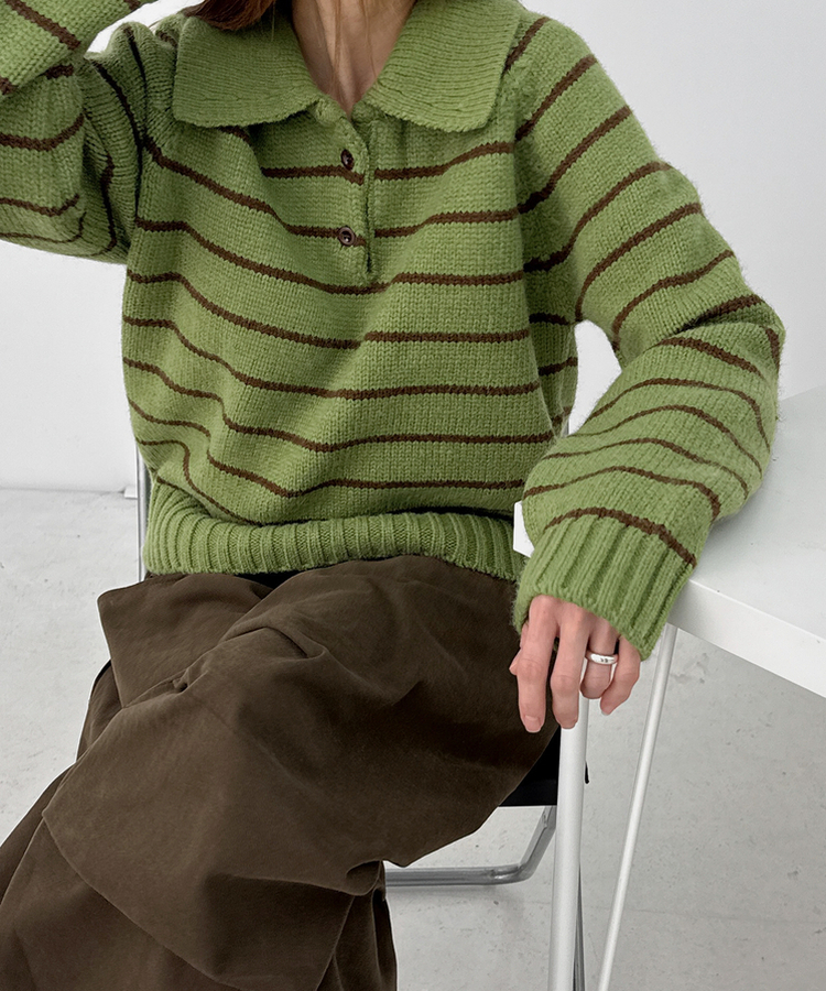 젤토디 스트라이프 카라 니트