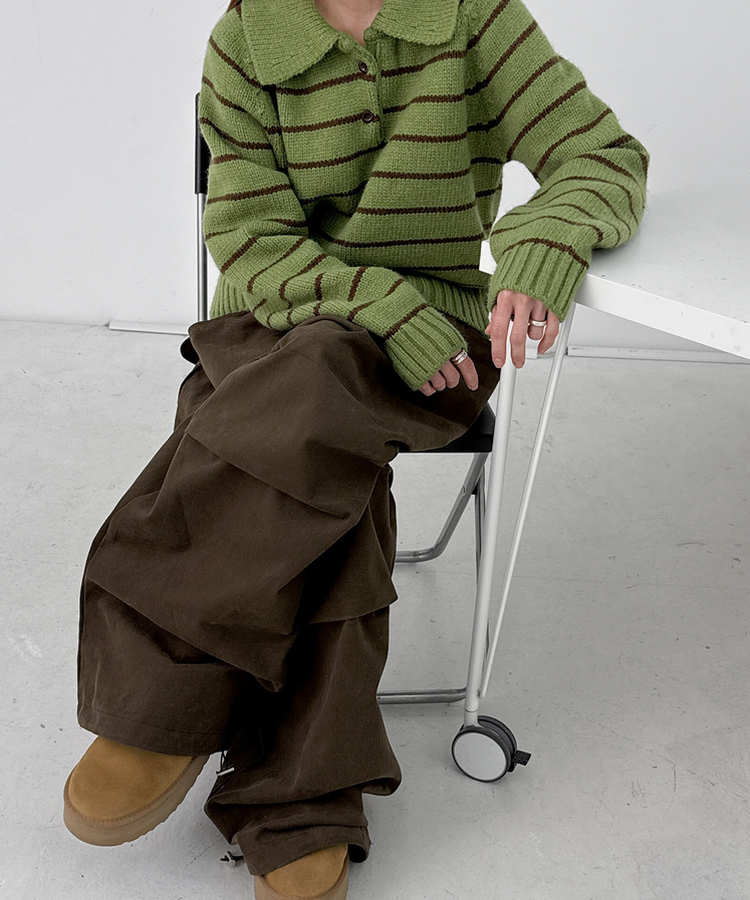 젤토디 스트라이프 카라 니트