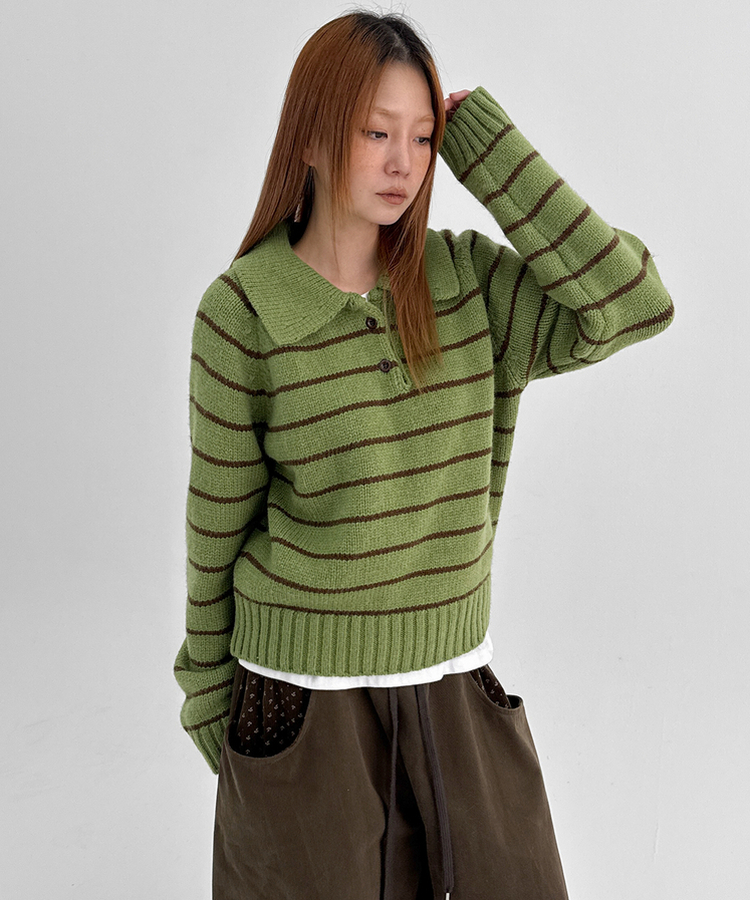 젤토디 스트라이프 카라 니트