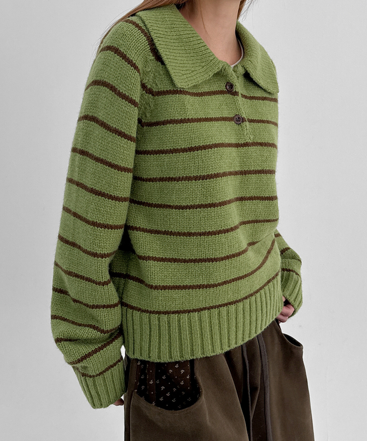 젤토디 스트라이프 카라 니트