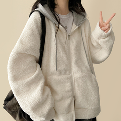 フードバイカラーウールフードジップアップ CREAM