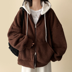 フードバイカラーウールフードジップアップ BROWN