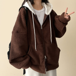 フードバイカラーウールフードジップアップ BROWN