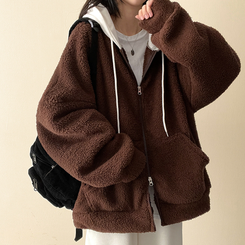 フードバイカラーウールフードジップアップ BROWN