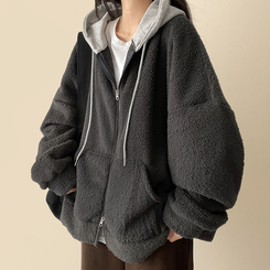 フードバイカラーウールフードジップアップ CHARCOAL