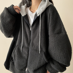 フードバイカラーウールフードジップアップ CHARCOAL