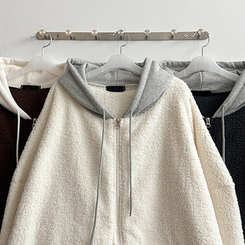 フードバイカラーウールフードジップアップ