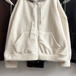 フードバイカラーウールフードジップアップ