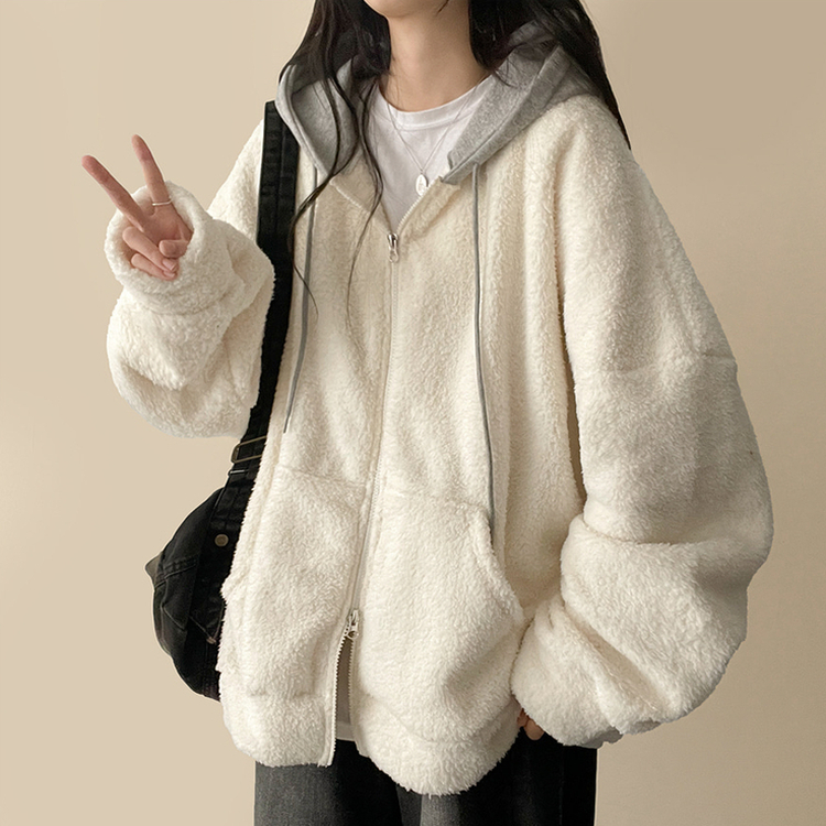 フードバイカラーウールフードジップアップ CREAM