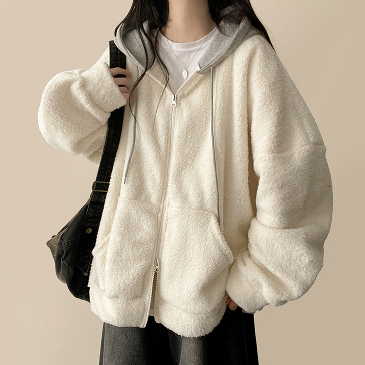 フードバイカラーウールフードジップアップ CREAM