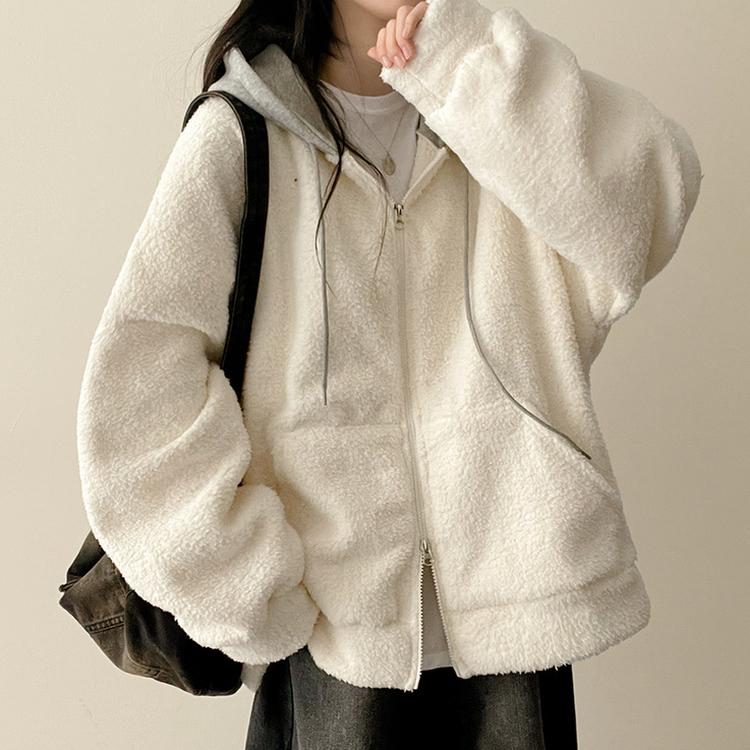 フードバイカラーウールフードジップアップ CREAM