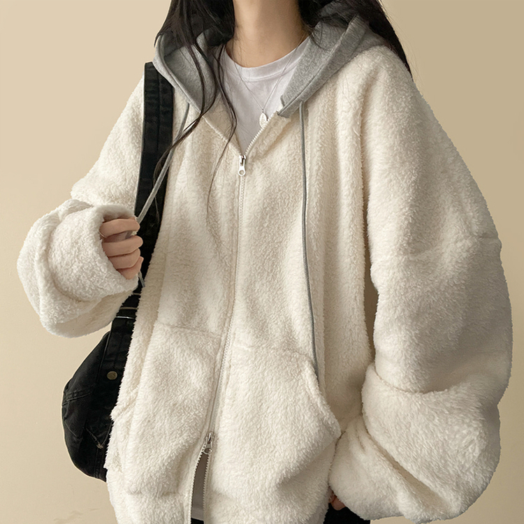 フードバイカラーウールフードジップアップ CREAM