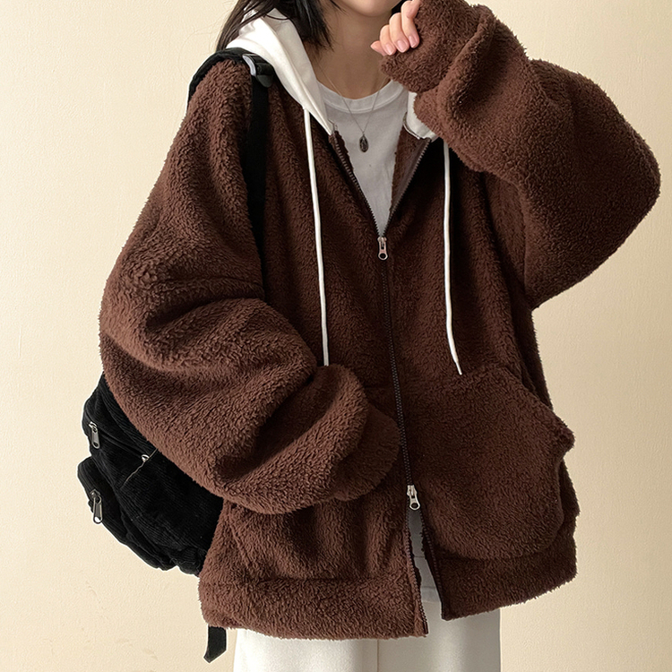 フードバイカラーウールフードジップアップ BROWN