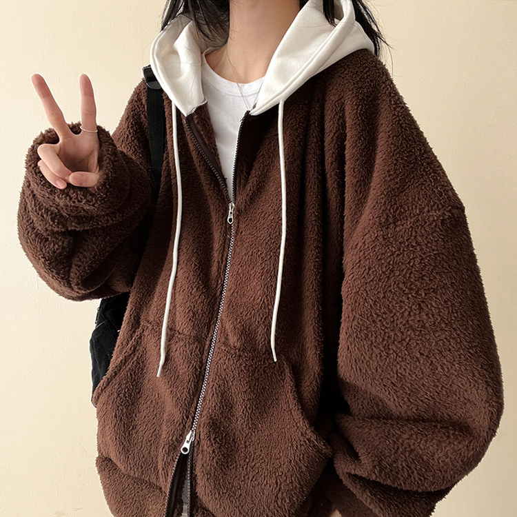 フードバイカラーウールフードジップアップ BROWN
