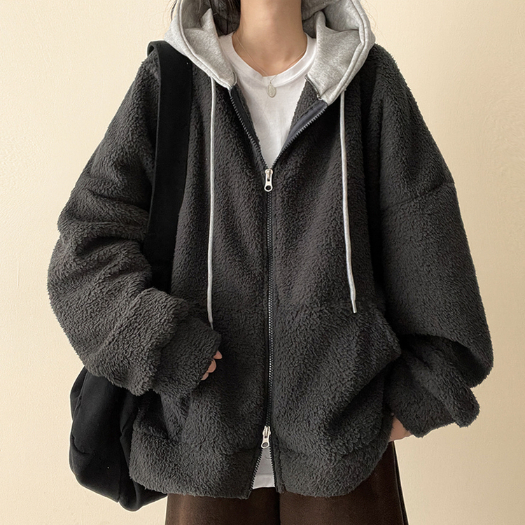 フードバイカラーウールフードジップアップ CHARCOAL