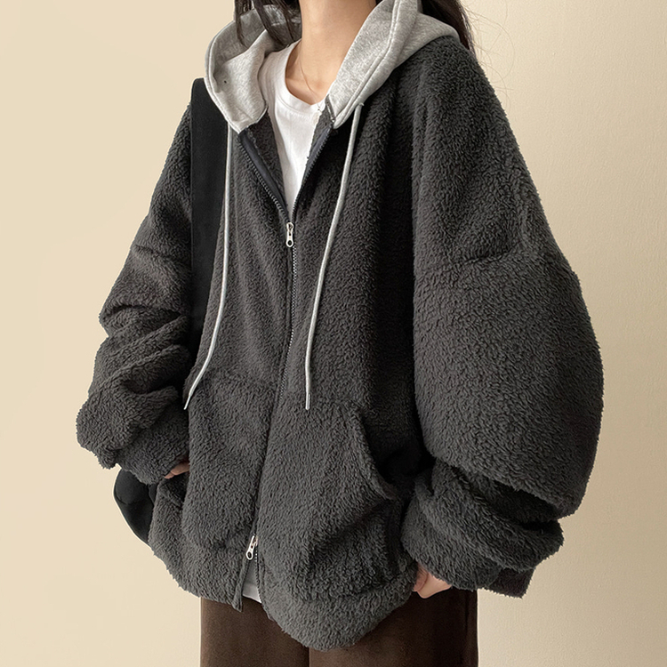 フードバイカラーウールフードジップアップ CHARCOAL