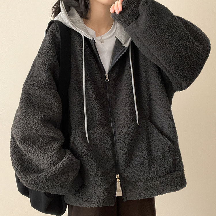 フードバイカラーウールフードジップアップ CHARCOAL