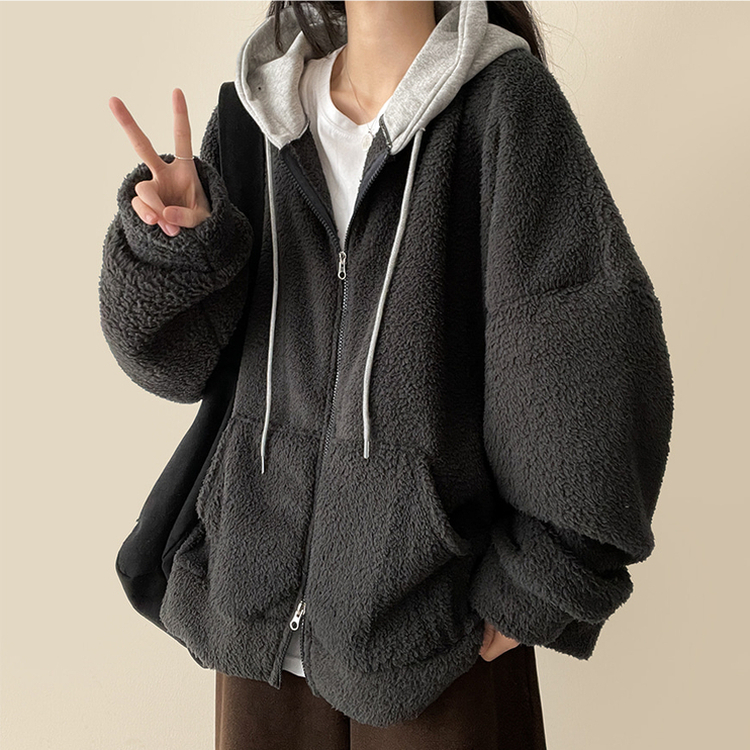 フードバイカラーウールフードジップアップ CHARCOAL