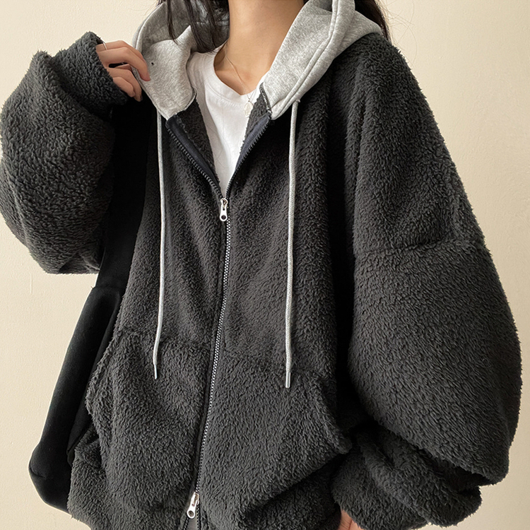 フードバイカラーウールフードジップアップ CHARCOAL