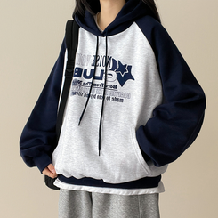 【起毛】]バイカラーラグランフード WHITE MELANGE