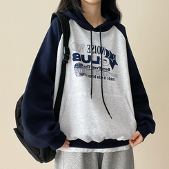 【起毛】]バイカラーラグランフード WHITE MELANGE